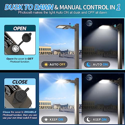 AKK LED Parking Lot Light 200W 180W 150W Adjustable, 32000LM 160LM/W 5000K, Dimmable Shoebox Area Light with Photocell, IP65 ETL 100-277V Arm & Slip Fitter Mount for Driveways, Warehouses & Streets - size: 200W/180W/150W Switchable