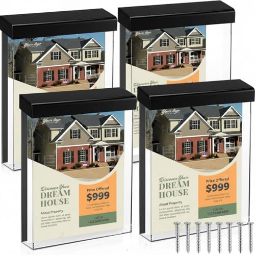 4 Pcs Outdoor Brochure Holder Flyer Box Wall Mount 8.5 X 11'', Black - color: Black