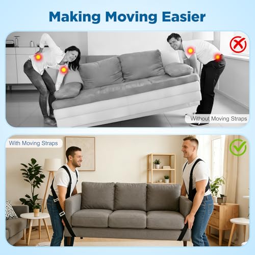 NOCOEX Moving Straps for Lifting 2-Person: Shoulder Strap with Back Support - color: Black