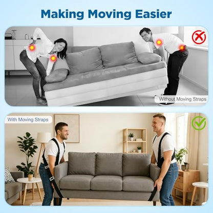 NOCOEX Moving Straps for Lifting 2-Person: Shoulder Strap with Back Support - color: Black