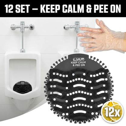 Urinal Screen Deodorizer (12 Pack) Odor Protection for Toilets in Office, Schools, Restaurants Bathroom, BLACK Anti-Splash - 12 Urinal Cakes + 12 Free Gloves - color: BLACK-12pcs