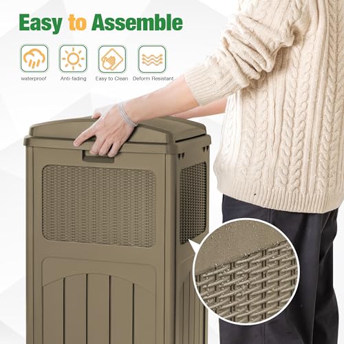 Flamaker 30 Gallon Trash Can, Resin Outdoor Garbage Can with Lid 2 Pack - color: Brown, size: 2 Packs