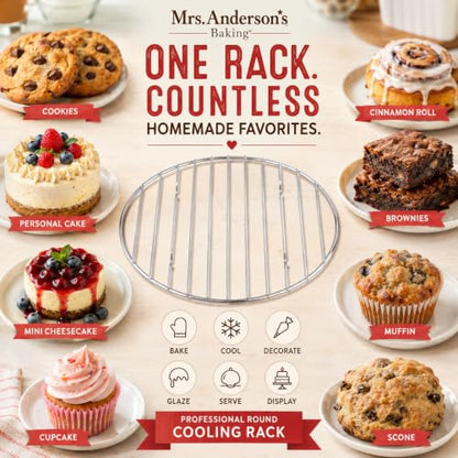 Mrs. Anderson's Baking Professional Round Cooling Rack, Heavy Duty Steel, 6 x 6 x 0.5-Inches - size: Round - 6-Inch