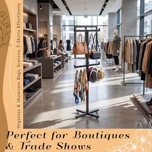 BreezeHug 44.5-46 Inch Adjustable Height Shopping Bag Rack Heavy Duty T-Shaped Grocery Bag Metal Holder for Retail Stores Large Tote Display Malls Vendor Boutique Trade - style: Double-layer Adjustable