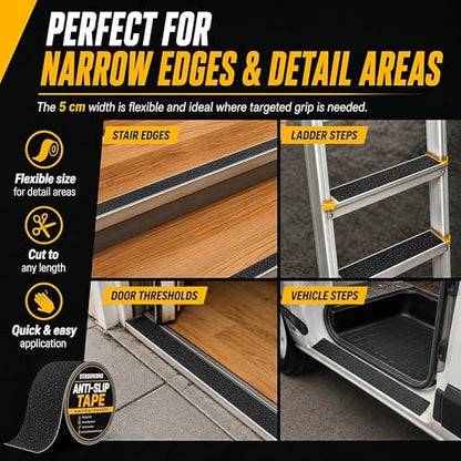 STRBOXONG Anti Slip Tape 2 in x 33 ft, Black 80 Grit Non Slip Grip Tape Roll, Waterproof Self Adhesive Traction Tape for Stairs Steps Ramps Ladders Workshop Walkways Industrial Safety Commercial Use - size: 2 in x 33 ft