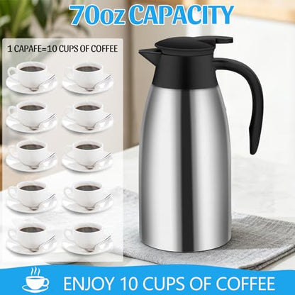 70oz Thermal Coffee Carafe Insulated Coffee Thermo,2 Pack Stainless Steel Thermo Pitcher,Double Walled Vacuum Insulation Coffee Carafes For Keeping Hot,Tea Water Hot Beverage Dispenser - color: Silver&Black