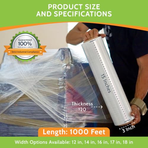 PSBM Cast Hand Stretch Wrap Plastic Shrink Film 15" x 1000' 120 GA 4 Rolls - size: 15 Inch, style: 120 GA
