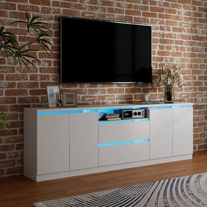 Bobve Modern TV Stand for TVs Up to 100",LED TV Console,Long Entertainment Center with 2 Drawers/2 Cabinets,Universal TV Stand for Living Room,Bedroom,White,3 Light Modes - color: White