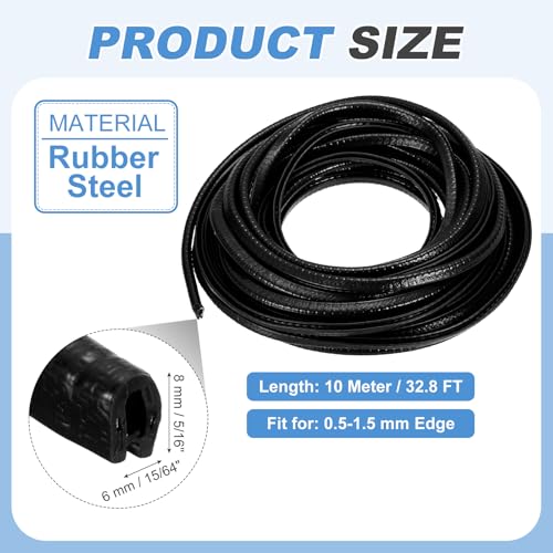 PATIKIL Rubber Edge Trim Guard, 32.8 ft x 5/16" x 15/64" U Channel Edge Protector Seal Strip with Metal Clips Fit for 0.5-1.5mm Edge for Car Door Sheet Metal Hatches Table Corners, Black - color: Black, size: 32.8 ft x 5/16 in x 15/64 in