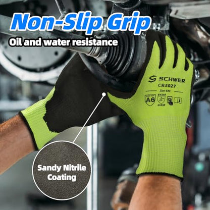 Schwer 2 Pairs Size L Cut Resistant Gloves ANSI A6 Cut Proof Work Glove+1 Pair ANSI A9 Cut & Level 5 Puncture Resistant Arm Sleeves
