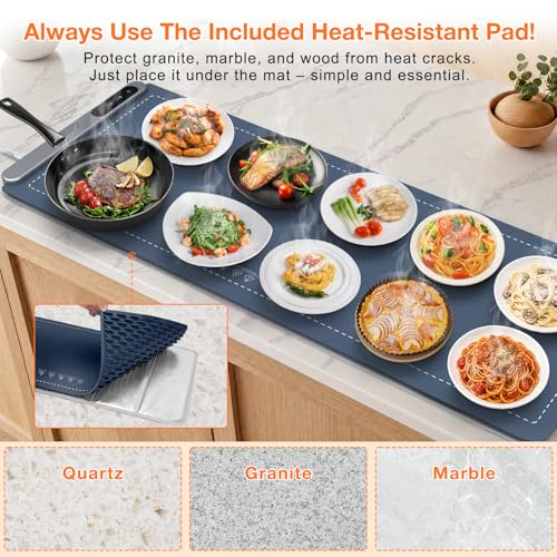 FYY Extra Long Warming Mat for Food, Rapid and Full Surface Heating Navy - color: Navy, size: XXX Large Size: 45"x15"