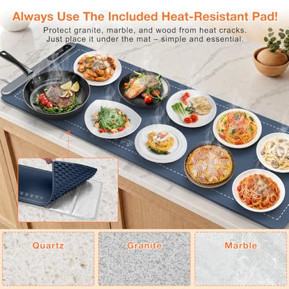FYY Extra Long Warming Mat for Food, Rapid and Full Surface Heating Navy - color: Navy, size: XXX Large Size: 45"x15"