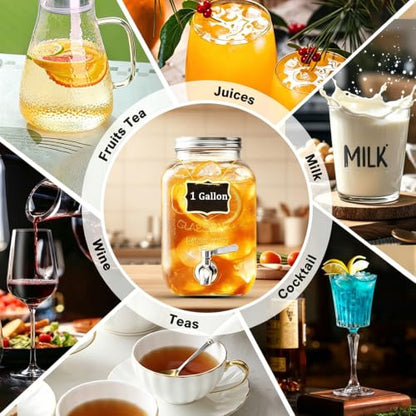 1 Gallon Glass Drinks Dispenser for Parties, Beverage Dispenser for Juice - size: 1 Gallon Dispenser
