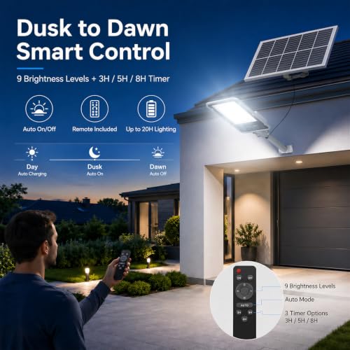 Sunwish 15000W Solar Street Lights Outdoor,Remote, IP67,Dusk to Dawn - size: 1Pack