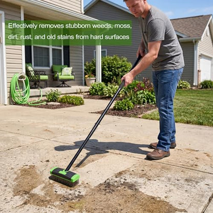 3 in 1 Scrub Brush with Long Handle – Your All-Purpose Deck Brush, Weeding Tool & Concrete Scrubber Tackle Patio Weeds, Floor Stains, Moss, and Rust with one Versatile Set. (Green) - color: Green