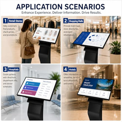 43 inch Touch Screen Kiosk, Windows11 System(8+128g) | K-Style Stand Inquiry Machine, Human–Machine Interaction Smoothly for Mall Navigation/Self-Ordering/Advertising/Retail Store - color: Black