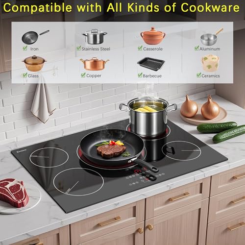 Karinear Electric Cooktop 30 Inch, Upgrade 5 Burners Electric Stove Top - color: 30 inch 5 burner