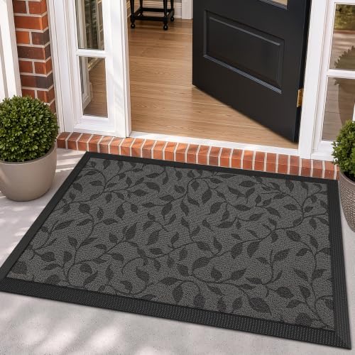 LUMI Outdoor Door Mat Traps & Hides Dirt 35.5x59, Outside Entrance, Leaf - color: Grey Leaf, size: 2'11" x 4'11" (35.5"x59")
