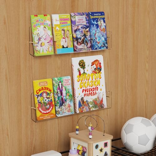 Brochure Holder Wall Mount, 2 Pack Acrylic Modular Flyer with Adjustable Magnetic Golden Bolt, Wavy Lace Pamphlet Display Stand for Organizer Trifold Flyer, Document, Leaflet, 4 Slots - color: 4 Slots
