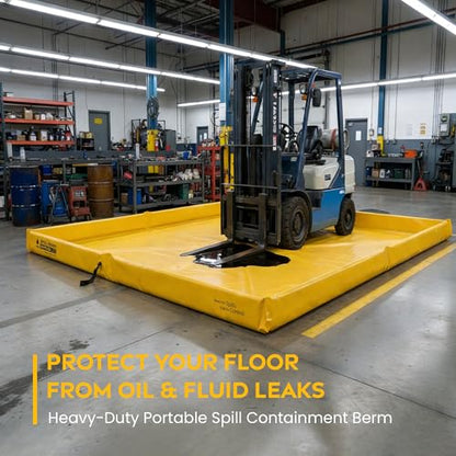 Spill Ready 8' x 10' Foam Wall Spill Containment Berm - 22oz PVC, 285 Gallon Sump, 8x10 Secondary Containment Spill Berm | Yellow with 0.75" Drain | Quick & Easy Setup - Garage & Industrial Use - size: 8' x 10'