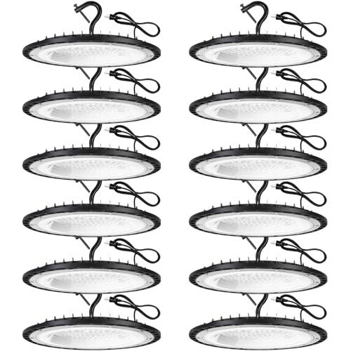 YANYCN 12 Pack 100W UFO Led High Bay Light,5000K Daylight Commercial Shop Bay Lighting Fixture,120VAC,15000LM,[450W MH/HPS Equiv.] US Plug Area Lighting for Warehouse/Barn/Gym/Factory/Workshop - size: 100W 12pack UFO Led High Bay light