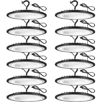 YANYCN 12 Pack 100W UFO Led High Bay Light,5000K Daylight Commercial Shop Bay Lighting Fixture,120VAC,15000LM,[450W MH/HPS Equiv.] US Plug Area Lighting for Warehouse/Barn/Gym/Factory/Workshop - size: 100W 12pack UFO Led High Bay light