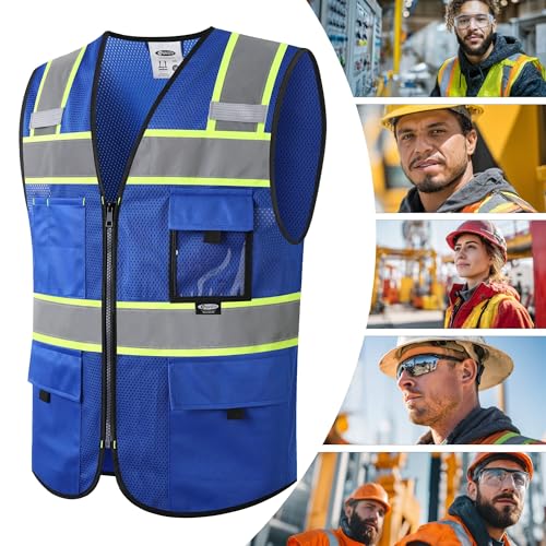 JKSafety Safety Vest for Men Women Hi Vis Relfective Vest with Pockets High Visibility Meet ANSI Standard - color: 331-blue, size: X-Large