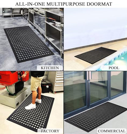 A1HC Anti Fatigue Rubber Floor Mat Non-Slip Restaurant Mat for Floors Bar Drainage Mat Commercial Doormat Utility Mat for Garage Home Pool Entry 32 x 47 Inches - size: 47"L x 32"W x 0.6"Th