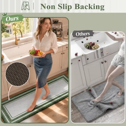 KIMODE Kitchen Mats Cushioned Anti Fatigue,Farmhouse Kitchen Rugs Sets of 2 - color: Dark Green, size: 17.3" x 47 "+ 17.3" x 29 "--0.47 inches