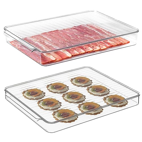 vacane Stackable Freezer Organizer, Flat Produce Saver Sliced Cheese Container with Lids, Freezer Storage Containers Food Storage Tray for Fruits, Vegetables, Meat - color: Tray-M