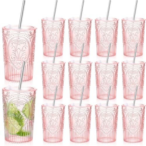 Wiwiqing 12 Set 16oz Vintage Tumbler with Lid and Straw Bulk, Pink - color: Pink
