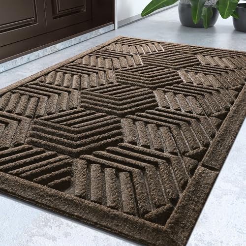 Yimobra Door Mats Outdoor 29.5x17, All-Season Waterproof Outdoor Mats for Front Door Entrance with Drainage Holes, Heavy Duty Non-Slip Doormat for Garage Patio Entryway Indoor, Brown - color: Brown, size: 29.5x17 Inch