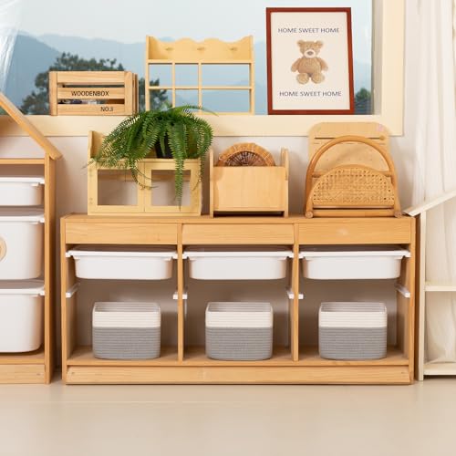 OIAHOMY 3 PACK Cube Storage Bins Storage Baskets Shelf Grey&White - color: Grey&White