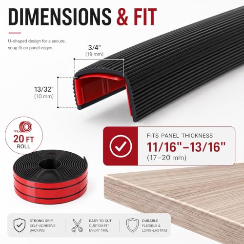 3/4 Inch Rubber Edge Trim 10ft Self-Adhesive U Channel Edge Strip - size: 10ft，3/4 Inch