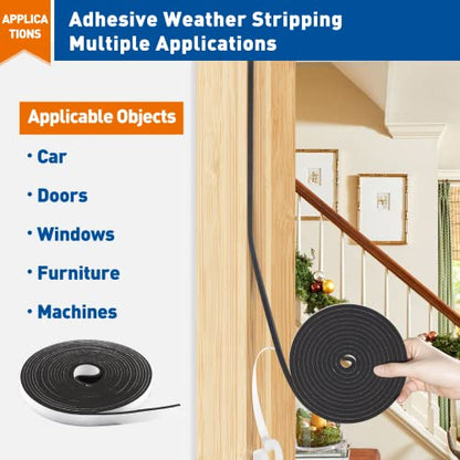 MAGZO Weather Stripping Door Seal, 1/2 Inch Wide X 1/8 Inch Thick Adhesive Foam Tape Soundproof Weatherstripping for Windows, 3 Rolls Total 50FT Black (Pack of 2) - size: 1/2in * 1/8in * 50FT (Pack of 2)
