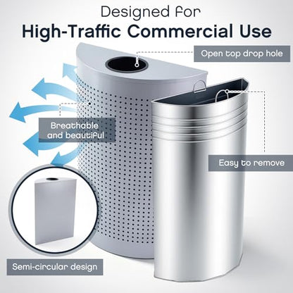 BreezeHug 12 Gallon Commercial Trash Can Stainless Steel Open-Top Waste Bin