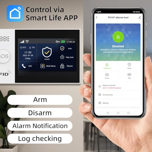 PGST Home Security System, Home Alarm System Wireless Touch Screen Motion Detection, Door and Window Alarms for Home, Wireless Siren, Remotes, Phone App, for Villa Home Apartment - color: Black