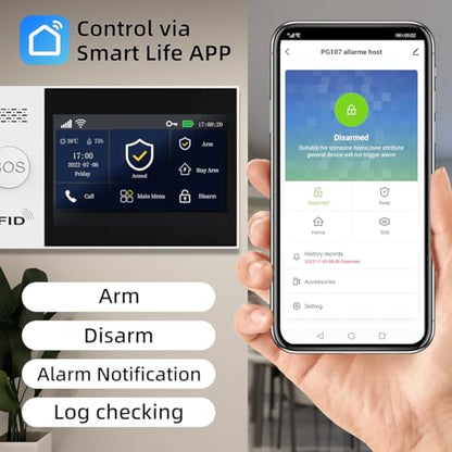 PGST Home Security System, Home Alarm System Wireless Touch Screen Motion Detection, Door and Window Alarms for Home, Wireless Siren, Remotes, Phone App, for Villa Home Apartment - color: Black