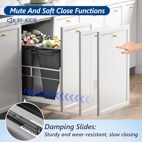 Insputer Dual 40QT Pull Out Trash Can Under Cabinet with Soft-Close Slides - color: Silver, size: Double-10Gal