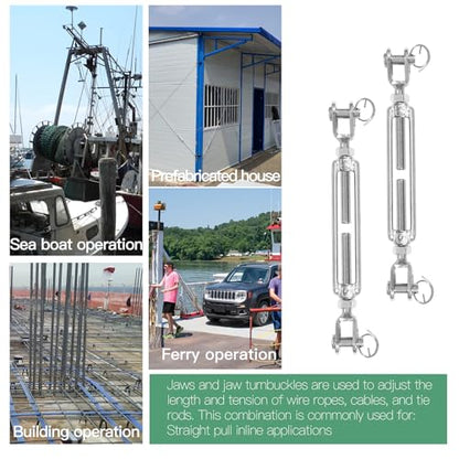 6PCS M5 Jaw Jaw Turnbuckle Stainless Steel Jaw and Jaw Turnbuckle, Jaw Jaw Closed Body Marine Turnbuckle, Durable for Wire Rope Cable (M5, Jaw & Jaw) - style: Jaw & Jaw-M-5