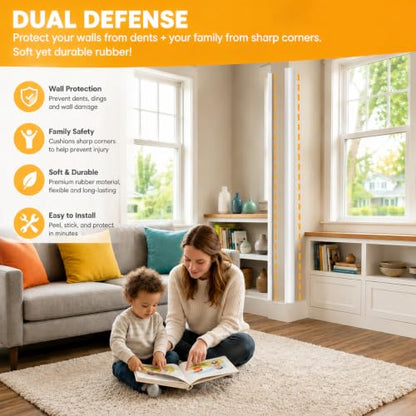 Wall Corner Protector Self-Adhesive Flexible – Durable Rubber, Furniture Edge Guard, Easy to Install, White, Prevents Wall Damage, Ideal for Home or Office Use - size: 0.8in×10.8ft