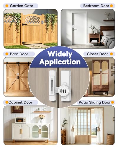 Sliding Barn Door Lock, 3-Digit Password Locks, White - color: White