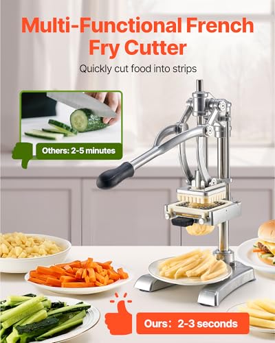 VEVOR French Fry Cutter, Ergonomic Potato Slicer with 3 Blades (1/2", 3/8", 1/4") & Juicer Plate, Easy-Replace Vegetable Chopper Dicer for Carrot, Onion, Lemon, Ideal for Home & Commercial Kitchens - size: 1/4" + 3/8" + 1/2" + Juicer Plate