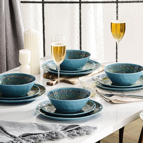 Melamine Dinnerware Set of 12Pcs,Camping Dinnerware, Dishwasher safe Lightweight Unbreakable Dishes Set for Patio, RV, Rustic Farmhouse Dinner Plates - color: Rusty farmhouse