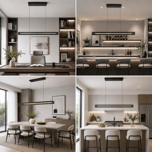 Siittoo 39.37" Modern Linear LED Pendant Light, Kitchen Island Chandelier - color: 39 in/Grey glass/Linear-Dimmable