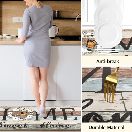 Yamaziot Anti Fatigue Kitchen Rug Set of 3, Non-Slip Cushioned Floor Mats - color: Brown/Multi, size: 17.3"x27"+17.3"x35"+17.3"x 47"