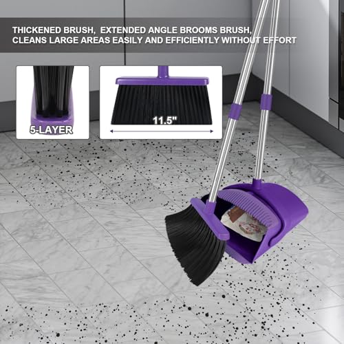 Purple Broom and Dustpan Combo Set, 51" Long Handle Broom - color: Purple