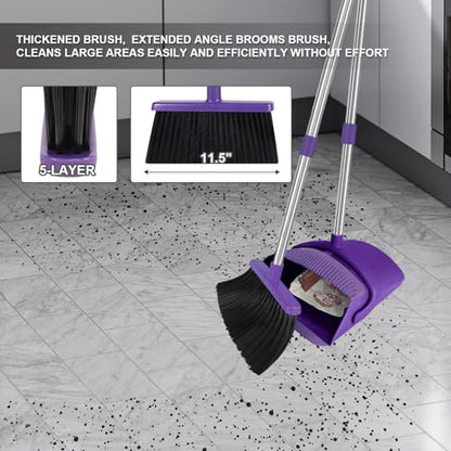 Purple Broom and Dustpan Combo Set, 51" Long Handle Broom - color: Purple