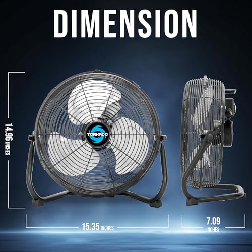 Tornado 12 Inch High Velocity Metal Floor Fan, 3-Speed Powerful Cooling for Industrial, Commercial, and Home Spaces, 120°Tilt, 6.0 FT Cord - UL safety Listed, Black - size: 12 Inch Standard
