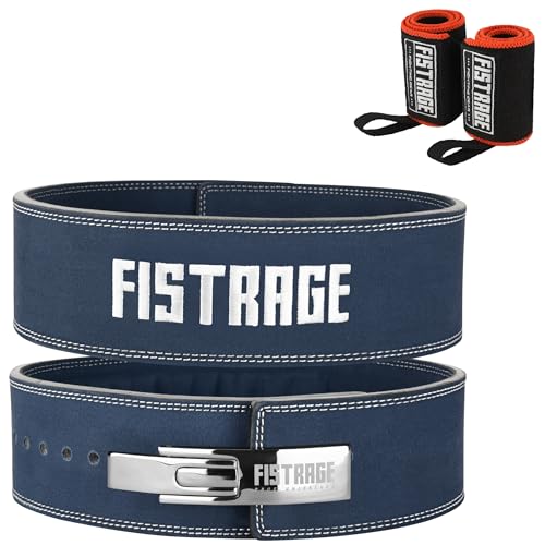 FISTRAGE Lever Buckle Weight Lifting Leather Black Belt Gym Back Support for Men & Women Training Fitness Exercise for Tough Workouts | Power Lifters | Supports Lumber Lower Back - color: Navy Blue, size: Large